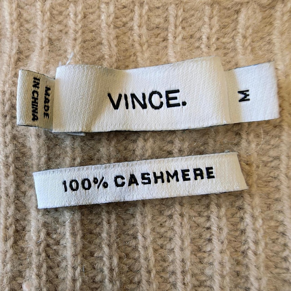 Vince 100% Cashmere Ribbed V-Neck Sweater Oatmeal Beige Medium - Picture 3 of 5